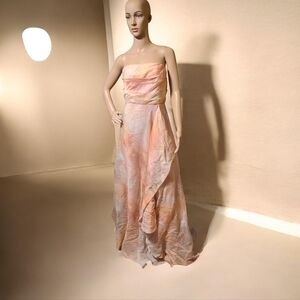Donna Karan Strapless Peach and White Dress